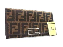 FENDI フェンディ 二つ折り財布 ズッカ 長財布 07 15828 001 ブラウン ブラック キャンバス×レザー レディース ヴィンテージ