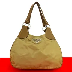 極 美品 PRADA プラダ 三角ロゴ 金具 テスート ナイロン レザー 本革 セミ ショルダーバッグ ハンドバッグ ベージュ ブラウン 11533