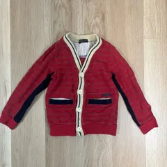 【229713】Zuppa di Zucca ズッパディズッカ  キッズ　長袖カーディガン　ニット　コットン100％　ストレッチ　ボーダー　120  ・ レッド