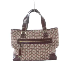 アニヤハインドマーチ ANYA HINDMARCH トートバッグ グレー ワインレッド リボン柄 総柄 フロントジップポケット 異素材切り替え /RI ■OS