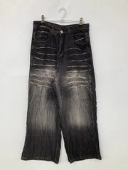 yolo ヨロ デニムパンツ M ブラック クロップド・半端丈 無地 ワイド・ルーズ ストレート ハイウエスト ヴィンテージ