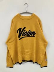 VISION STREET WEAR ヴィジョンストリートウェア ニット/セーター M イエロー ニット ブランドロゴ ライン柄 ミドル丈 長袖 クルーネック(丸首)