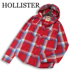 HOLLISTER ホリスター 通年★ 長袖 チェック柄 ロゴ刺繍 フーディー シャツ パーカー Sz.L メンズ 赤