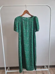 (未使用) レディース フラワー プリント グリーン ロング 半袖 ONE PIECE