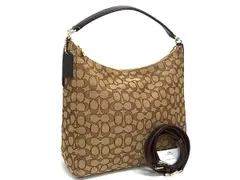 COACH コーチ ショルダーバッグ シグネチャー F58327 ブラウン キャンバス レザー レディース 2WAY 美品