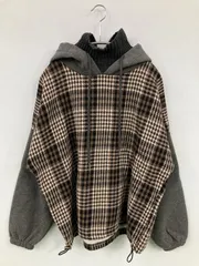 Fashion ファッション ポンチョ M ブラウン その他総柄 チェック柄 フードあり
