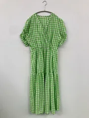 ワンピース ライトグリーン チェック柄 半袖 ロング・マキシ丈 ティアード