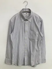 UNIQLO ユニクロ ビジネスシャツ S ホワイト コットン ストライプ柄 長袖 ボタンダウン