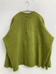 ニット/セーター ライトグリーン 無地 長袖 ヘンリーネック ミドル丈