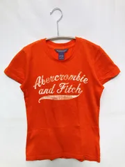 Abercrombie & Fitch アバクロンビーアンドフィッチ Tシャツ/カットソー S オレンジ 前面プリント ブランドロゴ ミドル丈 半袖 クルーネック(丸首)