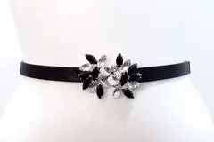 【230998】MAX MARA マックスマーラ  ビジュー レザー×ゴム 細ベルト  S ブラック