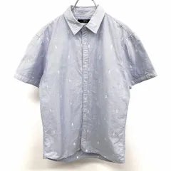 【中古】[印象B] AZUL by moussy アズールバイマウジー オックスフォードシャツ メンズ S 青 ヘザーブルー系×ホワイト 綿100% コットン ポケット無し ロングテール 半袖 スカル刺繍のサムネイル