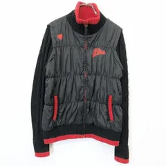 【中古】[印象AB] FILA GOLF フィラゴルフ ジャケット レディース L ブラック×レッド 黒 中綿 袖の脱着は不可 ニットスリーブ レイヤード風 ドット柄 ハート刺繍 長袖のサムネイル