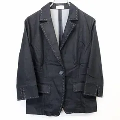 【中古】[印象A] ELLE エル レディース 女性 38 ダークネイビー 濃紺 若干薄手 デニム テーラードジャケット ストレッチ 袖口スリット 1つボタン留め 7分袖のサムネイル