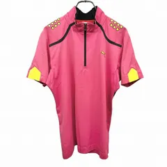 【中古】[印象AB] PUMA プーマ スポーツシャツ レディース M ピンク ピンク×黒×黄 ポリ100% ハイネック ハーフジップ ドット柄 半袖 ポケット無しのサムネイル