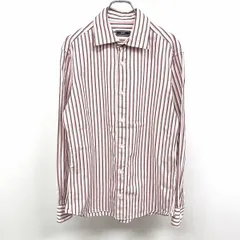 【中古】[印象AB] SHIPS シップス シャツ メンズ L ピンク ピンク×ボルドー×白 綿100% コットン100% 長袖 ストライプ ワイドカラー 胸ポケット無しのサムネイル
