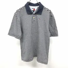 古着 TOMMY HILFIGER フラッグタグ インポート古着 ポロシャツ Tシャツ生地 ボーダー 半袖 綿100% L ヘザーグレー×ネイビー 紺 レディース
