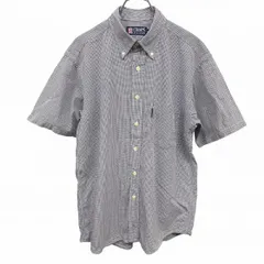 古着 チャップス ラルフローレン ボタンダウンシャツ チェック 細かくクレープ感のある生地 半袖 胸ポケット 綿100% M ネイビー 紺×白 メンズ