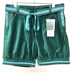 【新品】[印象N] CANDY STRIPPER キャンディストリッパー ベロアパンツ / レースリボンベルト レディース 2 グリーン 緑 綿100% 裾ギャザー テーパード ジップフライ 無地のサムネイル