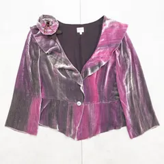 ◎ARMANICOLLEZIONI アルマーニコレツォーニ ジャケット ベロア ベルベット 花コサージュ 大きいサイズ シルク レーヨン レディース 50 b00884のサムネイル