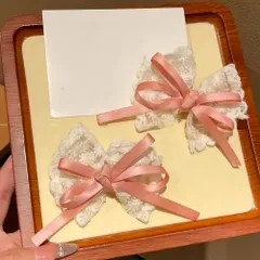 ヘアクリップ リボン レース 2個セット ヘアピン 髪留め キッズ 子供 レディース 韓国風 可愛い ガーリー フェミニン 上品 高見え デート 女子会 通園 通学 お出かけ 撮影 旅行 パーティー 人気 トレンド ヘアアクセサリー