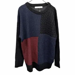 【新品】[印象N] GIORDANO ジョルダーノ ブロッキングニット メンズ L ブラック 黒×紺×ボルドー アクリル100% ケーブル マルチパターン 長袖 丸首のサムネイル