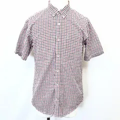 【中古】[印象AB] GLOBAL WORK グローバルワーク クレープシャツ メンズ L レッド×ホワイト×ネイビー 赤×白×紺 綿100% チェック ボタンダウン 半袖のサムネイル