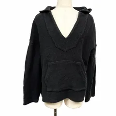 【中古】[印象B] UNITED ARROWS BEAUTY＆YOUTH ユナイテッドアローズ ビューティーアンドユース プルオーバー / パーカー レディース ブラック 黒 綿100% 裾の両側にスリット パイル生地 Vネック 無地 長袖のサムネイル