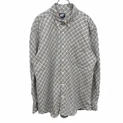 【中古】[印象A] LANDS END ランズエンド ボタンダウンシャツ メンズ LL XL 紺×茶×グレー×白 綿100% コットン100% 微起毛 チェック 長袖 胸ポケットのサムネイル