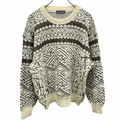 古着 シンプルライフ バイ レナウン SIMPLE LIFE BY RENOWN セーター 総柄 長袖 毛×アクリル×ナイロン M アイボリー 生成り×茶×黒 メンズ