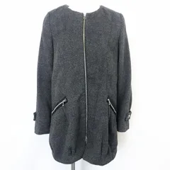 【中古】[印象AB] ジーナシス JEANASIS ノーカラーコート アウター 裏地付き ダブルジップ 無地 長袖 服 ポリエステル×レーヨン F ダークグレー レディース