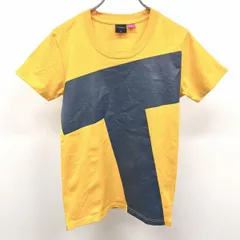 古着 トミーフォーハー TOMMY for her Tシャツ ビッグプリント 半袖 日本製 綿100% M イエロー×ネイビー 黄色 キッズ 子ども ガールズ 女の子