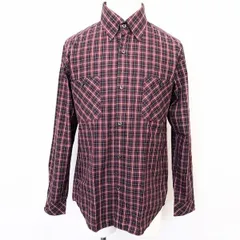 【中古】[印象AB] COMME CA ISM コムサイズム チェックシャツ メンズ M ワインレッド系 赤系 綿100% コットン 両胸ポケット レギュラーカラー 長袖のサムネイル