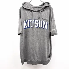 【中古】[印象AB] Kitson キットソン プルオーバー / パーカー レディース LL XL ヘザーグレー×ネイビー×ホワイト 杢グレー ポリ×レーヨン 英字プリント 薄手 Tシャツ生地 半袖のサムネイル