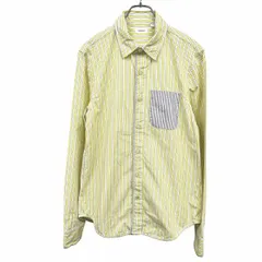 【中古】[印象AB] TOMMY トミー シャツ メンズ XS SS イエロー 黄×グレー×白×青 綿100% ストライプ 長袖 胸ポケット ロングスリーブ レギュラーカラーのサムネイル