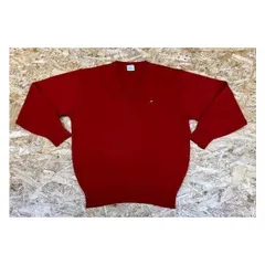 【中古】[印象AB] Arnold Palmer アーノルドパーマー キッズ サイズ140cm レッド 赤 アクリル×ウール カットソー セーター 若干薄手 Vネック ロゴ刺繍 長袖