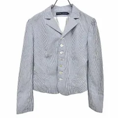 【中古】[印象AB] RALPH LAUREN ラルフローレン ジャケット レディース 11 L ブルー 青×白 綿100%(裏地：キュプラ100%) ボタン留め 薄手の肩パッド入り パフスリーブ クレープ ストライプ 総裏地 袖口スリット 長袖のサムネイル