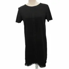 ザラ ZARA カットソーワンピース 半袖 ひざ丈 フェイクスエード S 黒 ブラック