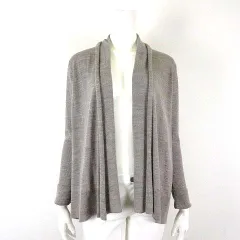 23区 オンワード樫山 イタリア製 Botto Giuseppe カーディガン ニット トッパー 羽織り ショールカラー ウール リブ 切替 ロールアップ袖 長袖 M 38 グレージュ