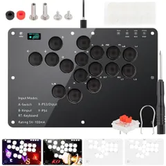 shunアケコン レバーレス コントローラー「16ボタン?RP2040搭載?全機種対応?手軽に昇龍発動」ps4コントローラー 格闘ゲーム パッド 0遅延 極薄 195*295mm 膝置き ワイドパネル 15mm静音大按? OLEDディスプレイ d0407771