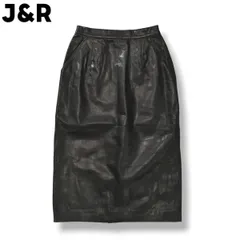 J&R ジェイアンドアール 本革 ひざ丈 レザー スカート S ブラック レディース ♪のサムネイル