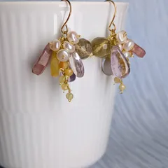 天然石と淡水パールのピアス【136】