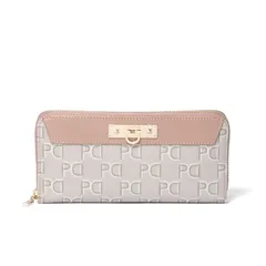 【新品】 ［ピンキー＆ダイアン］ラウンドファスナー長財布【ピラミッド】レディース PVC オリジナル柄 ブローチ PDLWFCT4 グレー 0