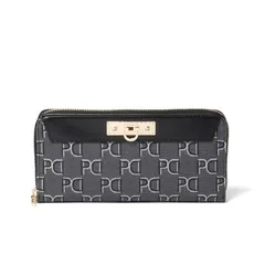 【新品】 ［ピンキー＆ダイアン］ラウンドファスナー長財布【ピラミッド】レディース PVC オリジナル柄 ブローチ PDLWFCT4 ブラック 0