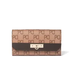 【新品】 ［ピンキー＆ダイアン］長財布【ピラミッド】レディース PVC オリジナル柄 ブローチ PDLWFCT1 ブラウン 0