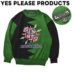 90s YES PLEASE PRODUCTS 刺繍デザイン ニット セーター M 古着