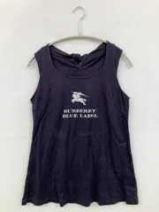 BURBERRY BLUE LABEL バーバリーブルーレーベル タンクトップ 38 ネイビー 無地 前面プリント ブランドロゴ リボン カップなし