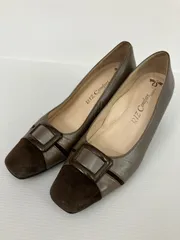 RIZ Comfort パンプス 24 1/2 EEE ブラウン レザー・本革 スエード 無地 スクエアトゥ 太ヒール 3.1～5cm ストラップなし