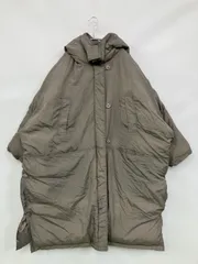 SIMPLE BLACK ダウンジャケット/コート カーキ 無地 ロング丈 フードあり ボタン留め ジップアップ