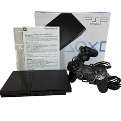 【動作品】PS2 SCPH-90000 チャコールブラック 薄型 本体 箱あり コントローラー付 AVケーブル 電源ケーブル付